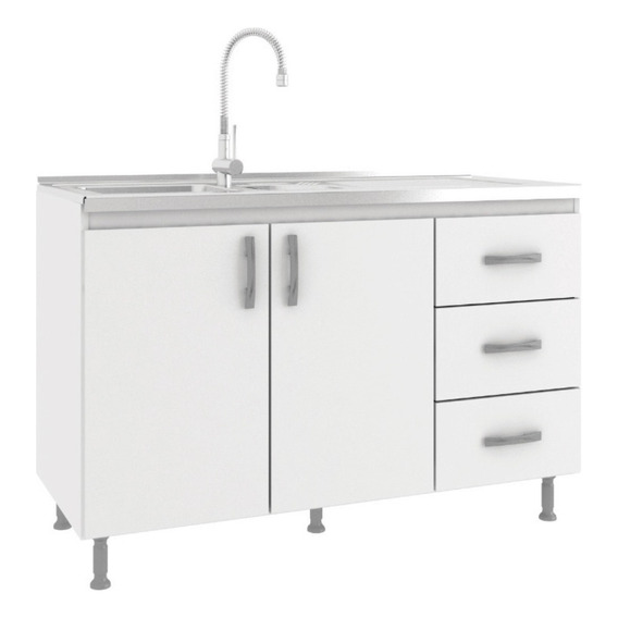 Bajo Mesada Mueble Cocina 2 Puertas 3 Cajones Blanco 601