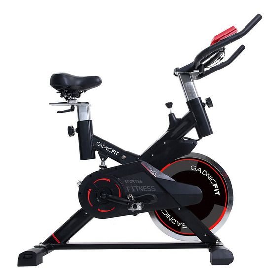 Bicicleta Fija Spinning Gadnic Fitness Gym 18kg Display Color Negro/Rojo