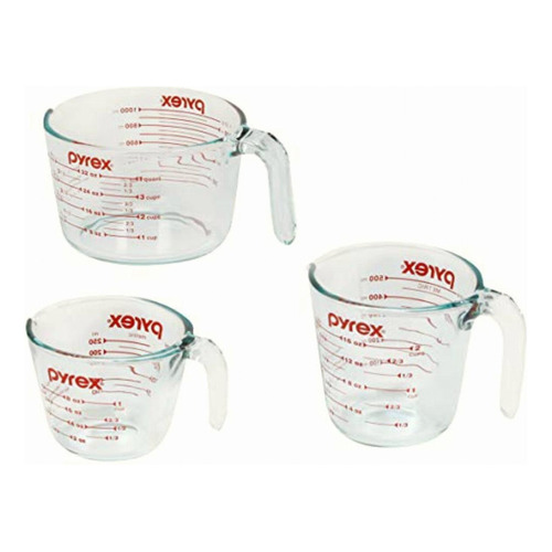 Pyrex Juego De Tazas Medidoras, 3 Unidades, Vidrio