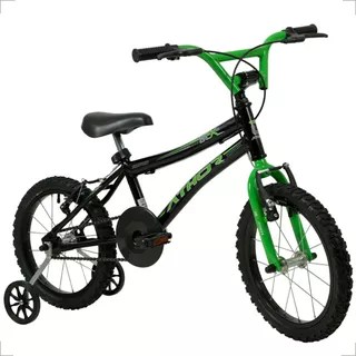 Bike Infantil Aro 16 Athor Atx Masculina Com Rodinha Lateral Cor Preto/verde Tamanho Do Quadro 16