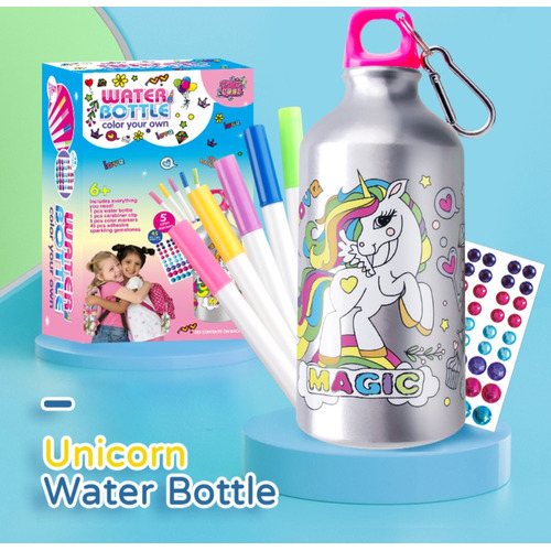 Botella Aluminio Unicornio Para Colorear Y Decorar