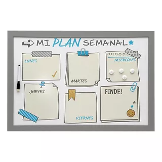 Pizarra Plan Organizacion Semanal Notas + Imanes + Marcador 