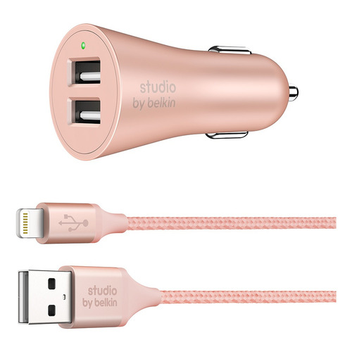 Cargador De Carro Marca Belkin Y Cable Usb-a Lighting Color Rosa