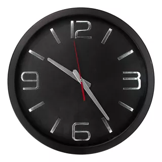 Reloj De Pared Extra Grande Negro Con Números Plata 40 Cm