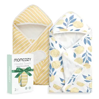 Momcozy 2 Pzs Toalla De Baño Bebé Con Capucha 70 Cm Color Hojas De Limón