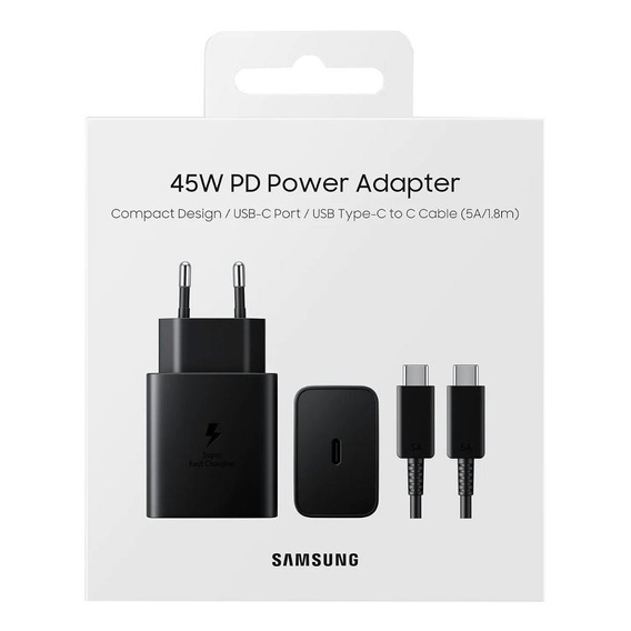 Cargador Carga Rápida 45w Samsung + Cable 1m Usb-c Lightning Color Negro+cable 1M