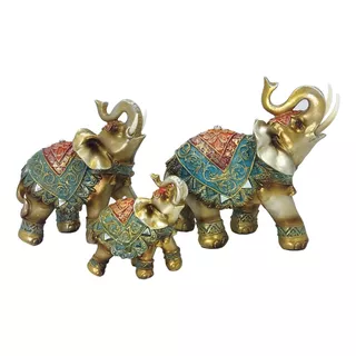 Cj 3 Elefantes Decorativos Em Resina Sabedoria Sorte Indiano