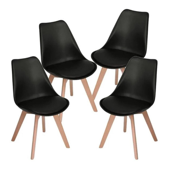 Set 4 Sillas Tipo Eames Tulip Asiento Acolchado Comedor Sala