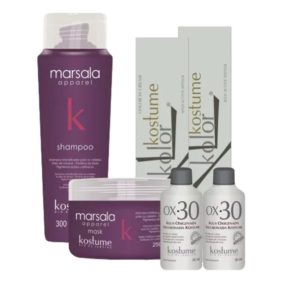 Kit Completo Color Marsala Kostume 2tinta+2oxi+mantenimiento