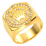 Anillo Rolex Dorado Corona Piedras Acero Inoxidable 