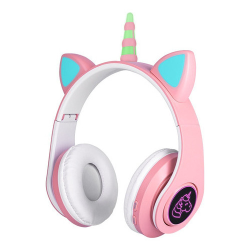 Audífonos Bluetooth Unicornio Luz Rgb Diseño Kawaii Rosas Color Rosa