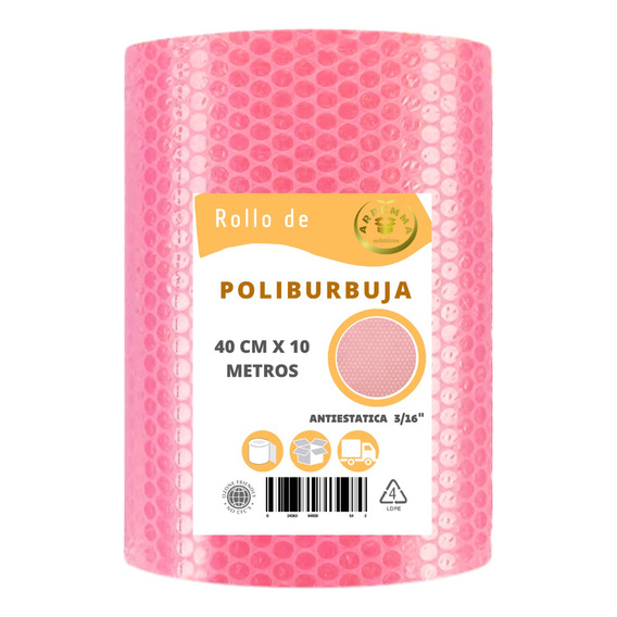 Papel Plastico Burbuja Chica Rosa Antiestatica Rollo40cmx10m