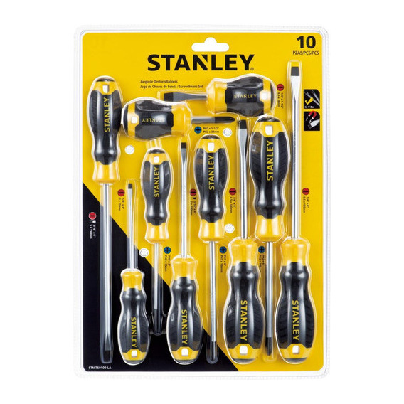 Juego De 10 Desarmadores Mango Ahulado Stanley Stmt60100-la