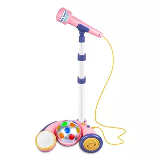 Microfono Pedestal Karaoke Niños Con Luces De Fiesta Juguete Color Rosa Claro