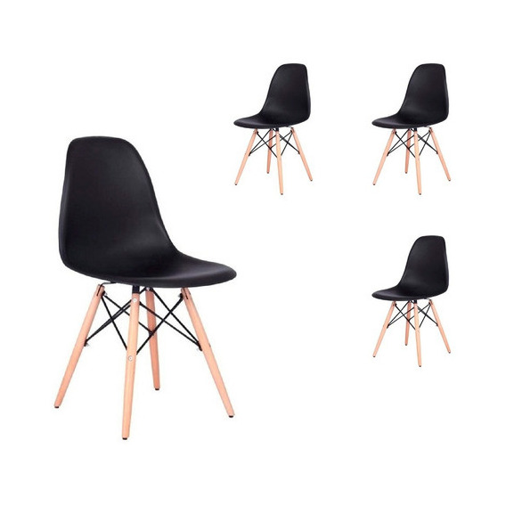 Silla De Comedor Plástico Diseño Dsw Pata Madera - Eames X 4 Color de la estructura de la silla Negro Color del asiento Polipropileno
