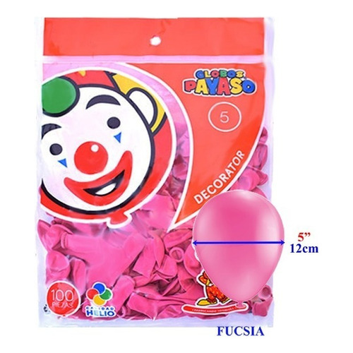 Globo Latex Decorator Redondo N° 5 Payaso C/100 Piezas Color Fucsia