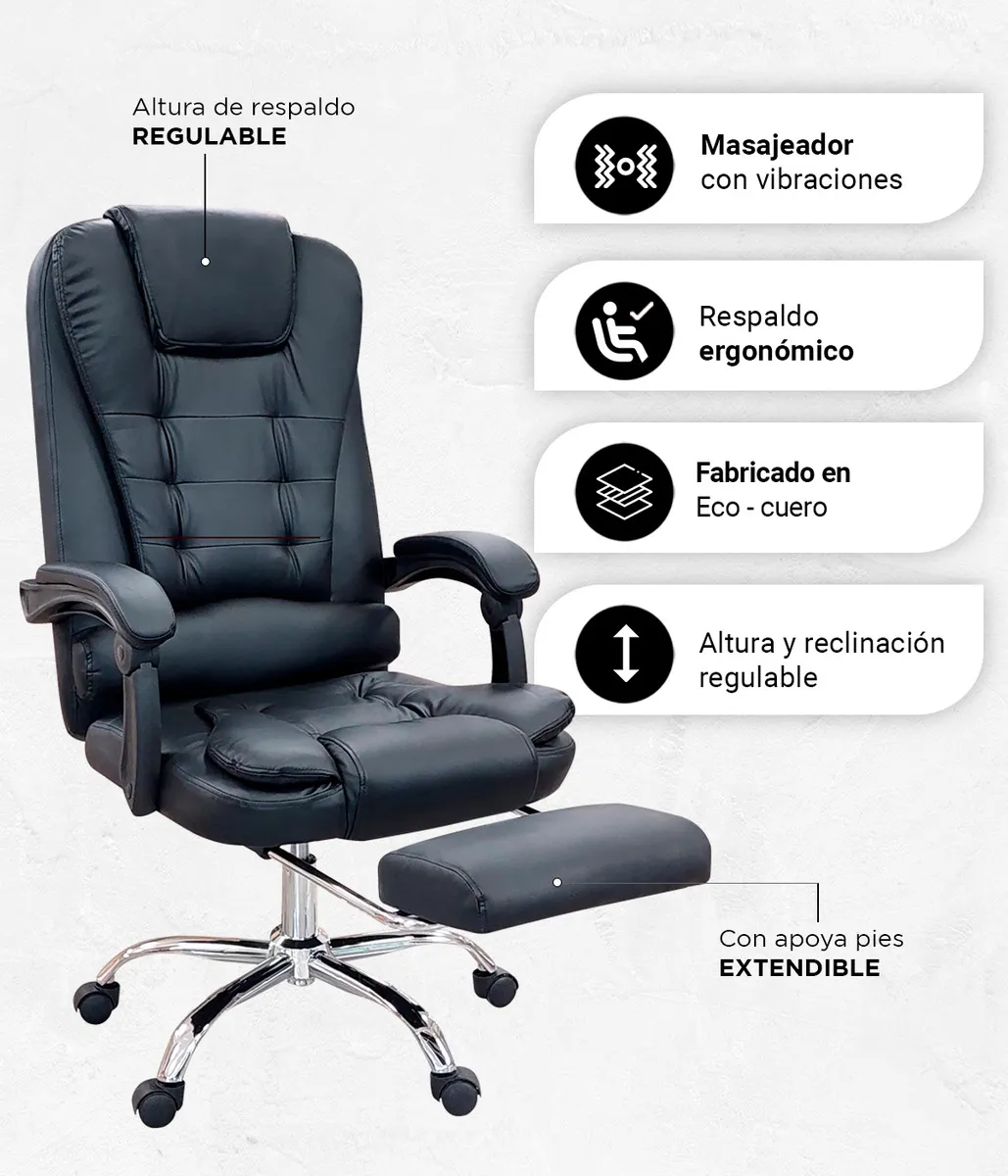 Silla De Oficina Masajeador Presidencial Stephan - Desillas Color Negro