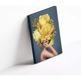Cuadro Lienzo Canvas 60x80cm Mujer Flores Cara Amarilla