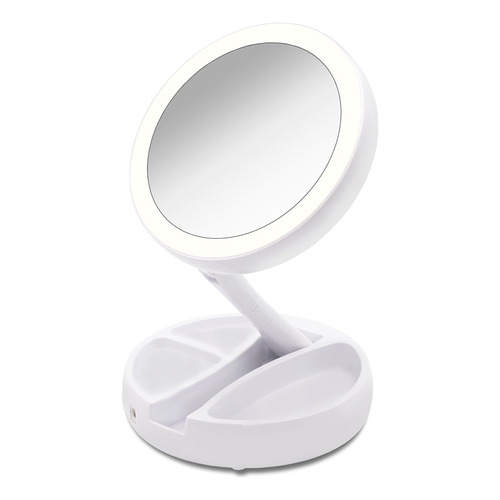 Espejo De Maquillaje Luz Led Doble Cara Ajustable Plegable Color del marco Blanco