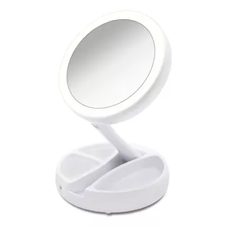 Espejo De Maquillaje Luz Led Doble Cara Ajustable Plegable Color Del Marco Blanco
