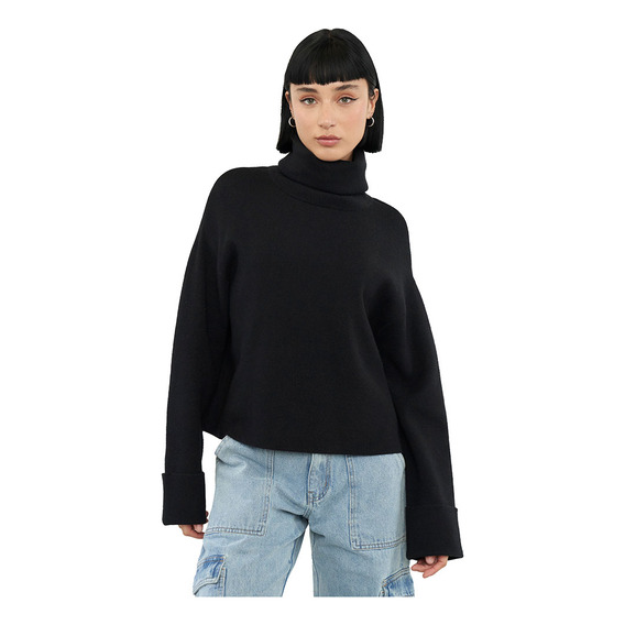 Sweater Mujer Cuello Tortuga Negro Corona