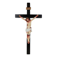 Crucifixo Tradicional 30cm Madeira Imagem Resina Policromado
