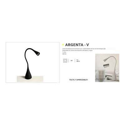 Lampara Escritorio Velador Argenta Negro Led Táctil 