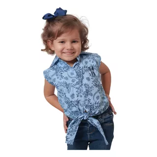 Camisa Infantil Menina Azul Floral