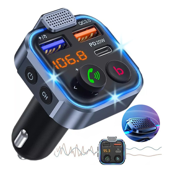 Transmisor Bluetooth Fm De Auto Manos Libres Cargador 2 Usb