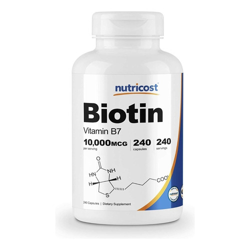Biotina Vitamina B7 Nutricost 10,000mcg 240 Cápsulas Sabor Sin Sabor