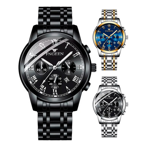 Reloj Hombre Analógo Con Fechador Acero Cuarzo Casual Color de la correa Negro