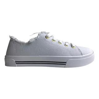 Tênis Feminino Moleca Lona Desfiado Sapato Branco Casual