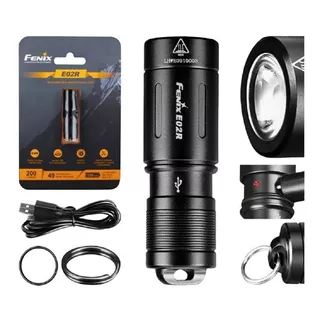 Linterna Fenix E02r Led 200 Lumens Recargable 49mts Llavero Color De La Linterna Negro Color De La Luz Blanco