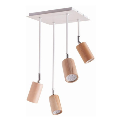 Plafon 4 Luces Blanco Madera Frances Apto Led Gu10 Moderno