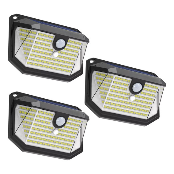 3 Pack Foco Solar Con Sensor 230 Led Exterior Pared Unitario