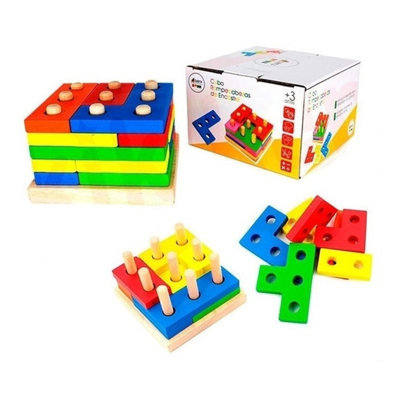 Cubo Rompecabezas Encastre Tetris Ingenio Didáctico Madera