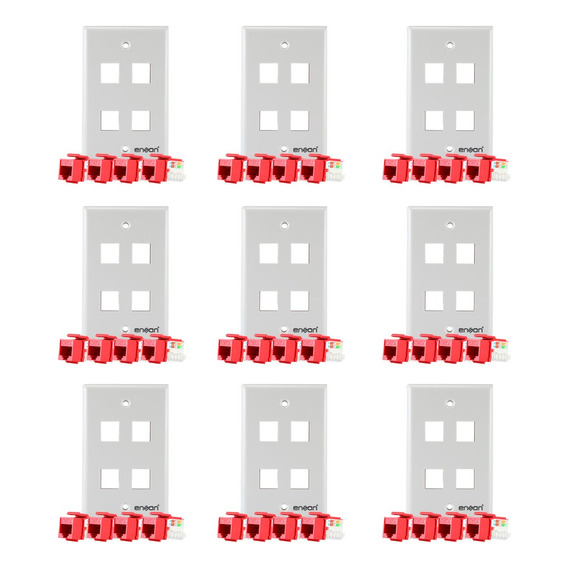 Kit 12 Placas Ens-fp64 + 48 Jacks Rj45 Cat6 Rojos Enson