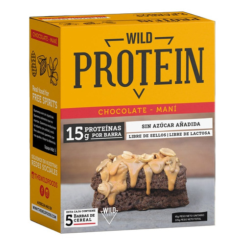 Suplemento en barra Wild Foods  Wild Protein proteína sabor chocolate/maní en caja de 225g 5 un