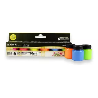 Tinta Acrilica Fluorescente Neon 6 Potes 10ml Cores Variadas