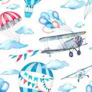 Papel Parede Adesivo Infantill Menino Avião Balão Paraquedas