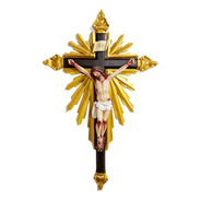Crucifixo De Resina Barroco Estilo Antigo Policromado 75cm