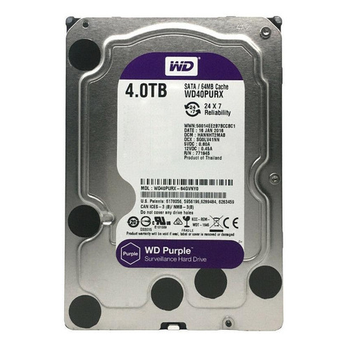 Disco duro interno Western Digital WD Purple WD40PURX 4TB púrpura