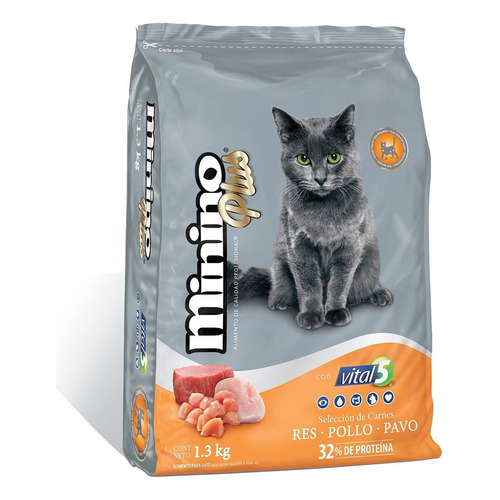 Alimento Minino Plus  Minino Plus Para Gato  Sin Colorantes 10kg para gato adulto sabor carne, pollo y pavo en bolsa de 1.3kg