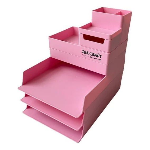 Organizador Escritorio Ibi Craft Plástico 6 Piezas Apilables Color Rosa