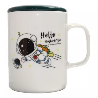 Taza De Porcelana Con Tapa Astronauta/planetas 11249