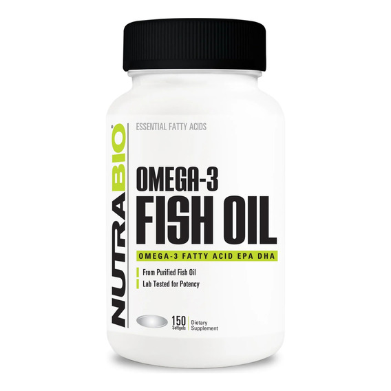 Suplemento en cápsulas blandas Nutrabio  Aceite de pescado Omega 3 en pote 150 un
