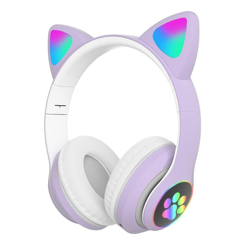 Auricular Orejitas Inalambrico Bluetooth Con Luces Microfono Color Violeta Color de la luz Agua