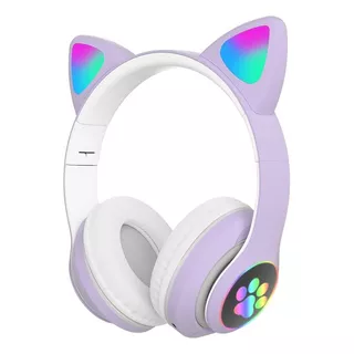 Auricular Orejitas Inalambrico Bluetooth Con Luces Microfono Color Violeta Color De La Luz Agua