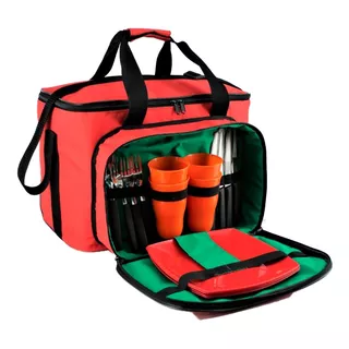 Bolso Termico Picnic Camping 4 Personas Vasos Plato Cubierto