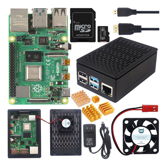 Raspberry Pi4 4gb Case Ventilador Sd 64gb Hdmi Pi 4 B Kit